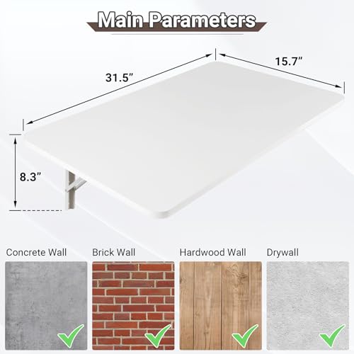 Neoaider Upgrade Wall Mounted Folding Table 31.5”L x 15.7”W, White | Laundry Folding Table with Heavy Duty Metal Collapsible Shelf Brackets, Wall Mounted Desk Fold Down for Small Spaces - color: White, size: 31.5" x 15.7"