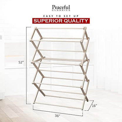 Peaceful Classics Wooden Laundry Rack - Amish Handmade Wooden Clothes Drying Rack - Foldable Drying Rack for Towel, Blanket, Linen Household Essentials - for Indoor Or Outdoor Use (52" x 36" x 16") - size: Medium