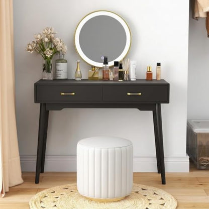 FUNKOCO Black Small Vanity Desk with Drawers, 40 Inch Simple Writing Desk | Vanity Desk No Mirror with 4 Solid Legs, Modern Computer Desk for Small Spaces, Home Office, Study - color: Black