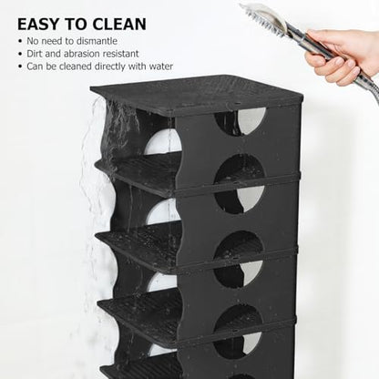 6-Tier Thickened Shoe Rack, Stackable Storage Organizer for Bedroom Entry, Adjustable Rack, Shoe Slots Shelf, Easy Tower Rack, Black - color: Black