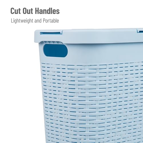 Mind Reader Slim Laundry Hamper with Lid, 40L Clothes Basket, Narrow Tapered Design with Ventilated Cutout Pattern, Plastic, Baby Blue - color: Baby Blue, size: Single