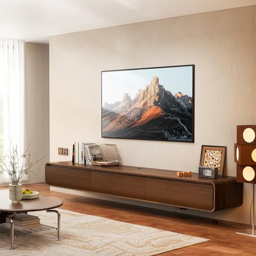 71" Floating TV Stand Wall Mounted, Floating Entertainment Center for TVs up to 80 inch, TV Media Console with Flip-Down Doors, Cable Management for Living Room Bedroom Walnut