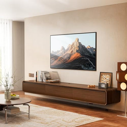 71" Floating TV Stand Wall Mounted, Floating Entertainment Center for TVs up to 80 inch, TV Media Console with Flip-Down Doors, Cable Management for Living Room Bedroom Walnut