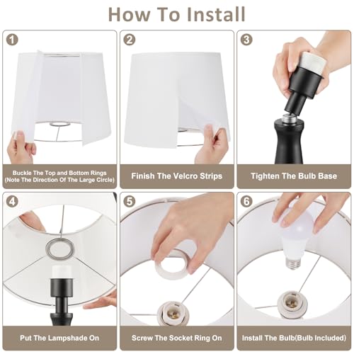 Modern Touch Lamps for Nightstand, 3 Way Dimmable Bedroom Lamp Set of 2 | USB C+A Charging Ports, Black Bedside Lamps for Bedroom, Living Room, End Table, Bed Side, LED Bulb Included - color: A. Black Base-White Shade