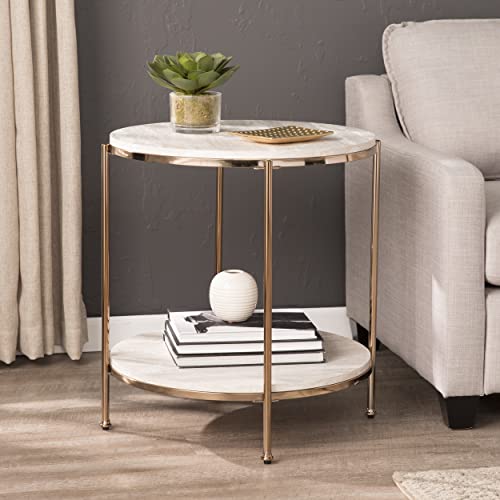 SEI Furniture Silas Round Faux Stone End Table, Champagne