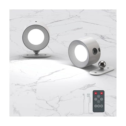Deyagoo 2PACK LED Wall Sconce, Rechargeable Wall Light with Remote-White | 3 Colors, Dimmable, Magnetic Rotating Head, 360 Degree Rotate - color: White-B