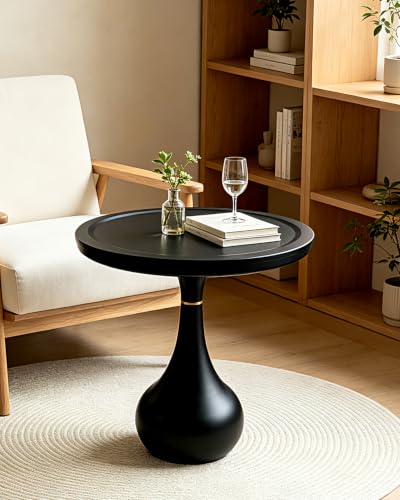 18IN x 21IN Round Side Table Modern Small Black Side Table, Matel Pedestal Accent Coffee End Table for Living Room Bedroom, Easy Assembly Indoor/Outdoor Circle Table - color: 18in-black Drop