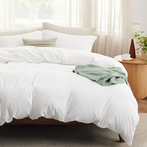 Bedsure Duvet Cover King Size with Fitted Sheet - 4 Pieces Prewashed Cotton-Like Extra Soft Bedding Set, Includes 1 Duvet Cover 104x90 Inches with Zipper Closure, 2 Pillow Shams, 1 Fitted Sheet, White - color: 00 - White (No Comforter), size: King (With F