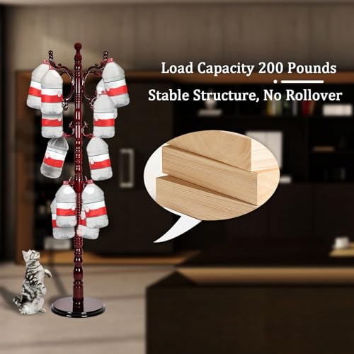 Coat Racks Free Standing with 14 Hooks, Natural Wood Coat Rack with Solid Round Base, Adjustable Height Coat Racks, Easy Assembly for Hallway, Bedroom and Office (Reddish brown) - color: Reddish brown