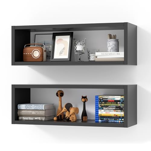 24in Floating Cube Shelves Set of 2, Display Shelves Wall Mount, Decorative Hanging Shelves for Kitchen Living Room Office,(Black, Rectangle 2 Cubes) - color: Black, size: Rectangle-Set2