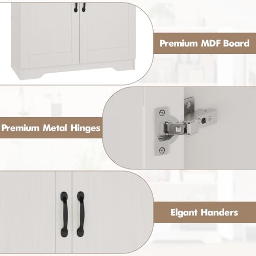 Garvee Kitchen Pantry Cabinet, Freestanding White Pantry Storage Cabinet, 60 in Cupboard, Tall Bathroom Storage Cabinet with 2 Doors and Adjustable Shelves, for Dining Room, Living Room, White | Kitchen Storage Cabinet with 2 Doors & Adjustable Shelves, W