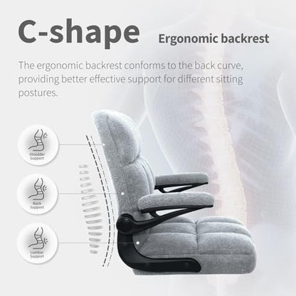 Home Office Chair with Wheels, Rolling Desk Chairs with Flip-up Armrest, Adjustable Office Computer Chair Teddy Fleece, Light Gray - color: Light Grey