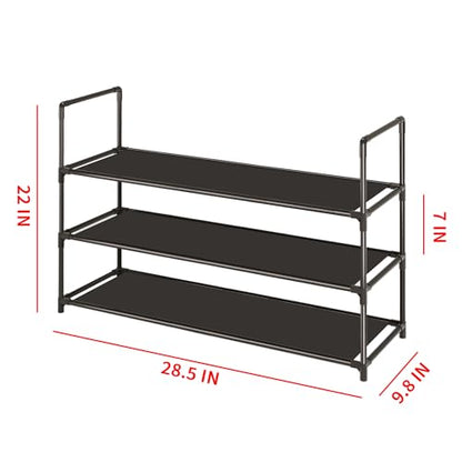 3-Tier Stackable Shoe Rack, Sturdy & Durable Long Shoe Shelf Storage Organizer for Entryway, Bedroom, Floor,10-12 Pairs of Shoes,Black - size: 3-Tier(28.5"W)
