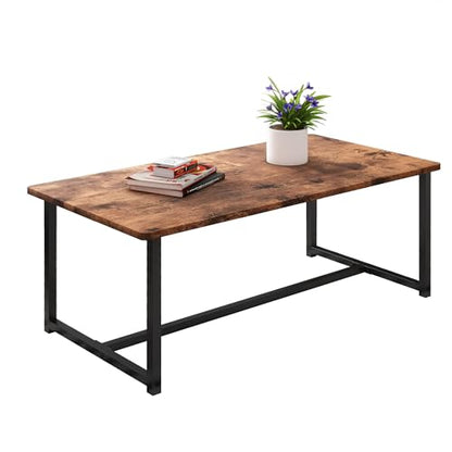 35.4" Rectangular Coffee Table for Living Room, Modern Industrial Style Coffee Table Center Table with Metal Frame for Small Space, Apartment, Office, Easy Assembly, Brown - color: Brown