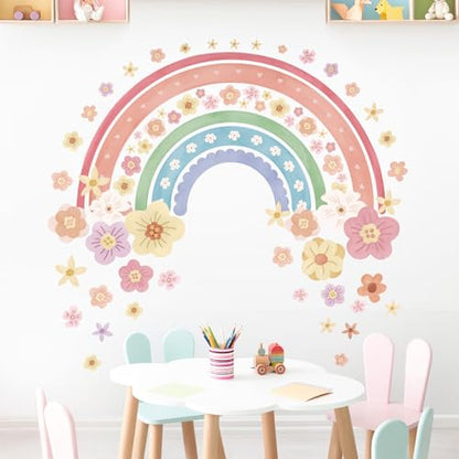 wondever Large Rainbow Wall Decals Colorful Boho Flower Peel and Stick Wall Art Stickers for Girls Bedroom Kids Room Baby Nursery - color: Flower