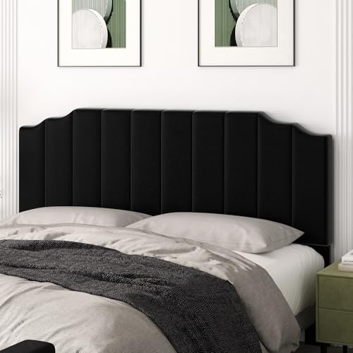 King Size Headboard Only, Velvet Wall Mount Headboard, Black | 2 installation options: 1.bed frame mount 2.wall mount (for adjustable bed), Easy to install, Velvet fabric help sleep better - color: Velvet Black-king, size: King/California King