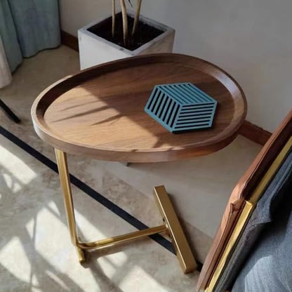 Small Side End Table New C Table Narrow Round Bed Sofa Couch Coffee Dinner Table for Snack Drink TV Tray, Slim Gold Rustic End Table Modern Simplicity, Metal and Wood - 24 Inch - color: Wanut Color