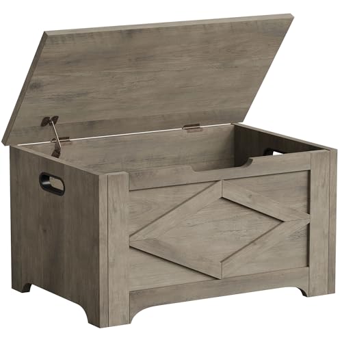 GAOMON 23.6" Storage Chest, Storage Bench with Safety Hinge | Farmhouse Style Wooden Trunk for Entryway, Bedroom, Living Room, Washed Grey - color: Washed Grey, size: 23.6 inches