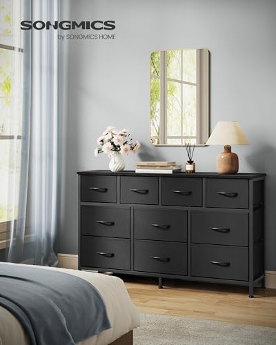 SONGMICS BELLAH Collection - Dresser for Bedroom, Chest of Drawers, TV Stand for TVs Up to 55 Inches, Living Room, Closet, 10 Drawers, Modern, Ink Black ULGS333BH02S - color: Ink Black, size: 11.8"D x 44.8"W x 26.8"H (10 Drawers)
