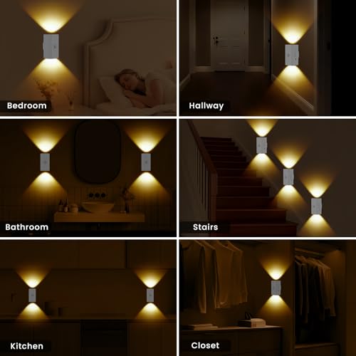 easuntec Rechargeable Motion Sensor Night Light Warm White, Wireless Dimmable, Magnetic Stick-on for Bedroom Stairs, Kids Elderly Baby, Long Lasting Battery for Cabinet, 2 Pack (Warm White, 2 Pack) - color: Warm White
