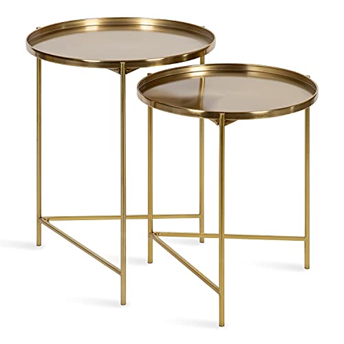 Kate and Laurel Ulani Modern Nesting Side Table; Set of 2; Gold; Sophisticated Glam End Tables for Storage and Display - color: Gold