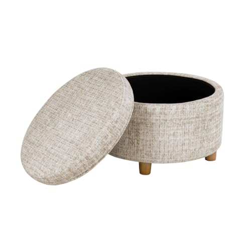 HomePop 24" Large Round Storage Ottoman - Cream Textural Woven - color: Cream Textural Woven