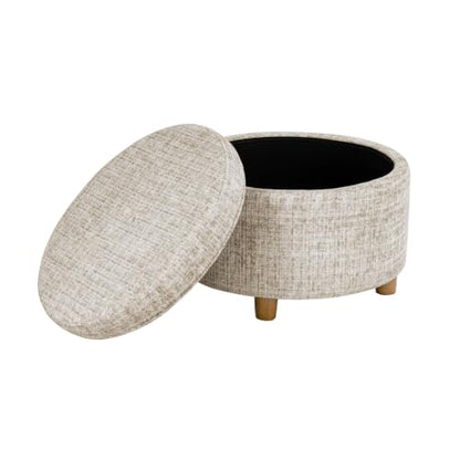 HomePop 24" Large Round Storage Ottoman - Cream Textural Woven - color: Cream Textural Woven