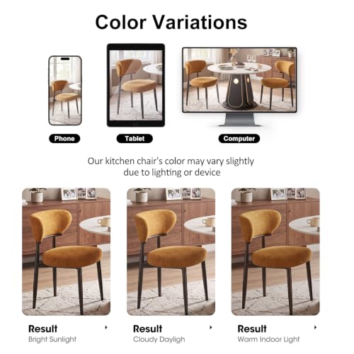 Dining Chairs Set of 2, Modern Upholstered Fabric Dining Chairs | Thick Cushioned Seat & Curved Back, Polyester Fabric, Sturdy Black Metal Legs for Kitchen & Living Room, Brownish yellow - color: Brownish Yellow, size: Set of 2