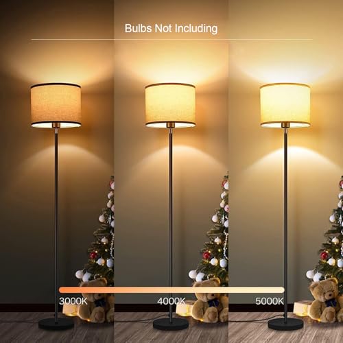 Floor Lamp Standing Lamp, 58" Small Tall Lamps for Living Room, Simple Pole Lamp with Beige Lampshade, On/Off Foot Pedal, Bright Corner Floor Lamp for Kids Room Bedroom Office Decor(Without Bulbs) - color: Black + Beige