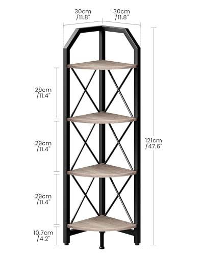 4-Tier Corner Shelf, Industrial Corner Bookshelf, 47.6" Corner Storage Stand, Plant Stand Display Shelf, Corner Bookcase for Bedroom, Living Room, Home Office, Greige and Black TCJ09BG - color: Greige and Black, size: 4-Tier