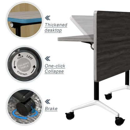 Folding Conference Table with Wheels, Flip Top Folding Conference Room Table for 2-12 Person, Mobile Training & Meeting Room Table, Modular Nesting Office Boardroom Desk with Lockable Casters - color: Grey, size: 71in