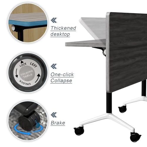 Folding Conference Table with Wheels, Flip Top Folding Conference Room Table for 2-12 Person, Mobile Training & Meeting Room Table, Modular Nesting Office Boardroom Desk with Lockable Casters - color: Grey, size: 61in