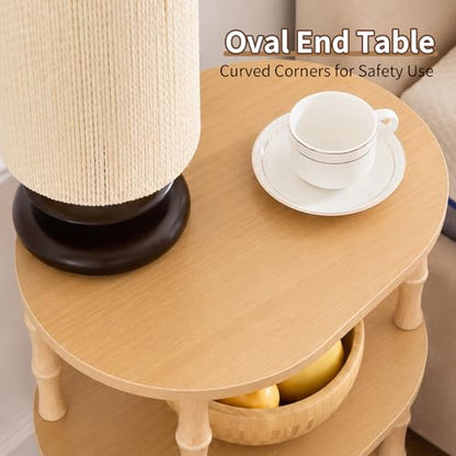 Side Table, 3-Tier Oval Accent Small End Table, Modern Oval Nightstand Accent Table for Small Space, Bedrooms, Living Room, Easy to Assemble, Natural - color: Natural, size: 15.7" x 11.6" x 24.4"