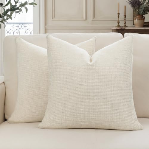 MATTINS Chenille Decorative Throw Pillow Covers 22x22 2PC, Cream White | Neutral Textured Pillow Covers, Modern Yarn- dyed Home Decor, Farmhouse Boho Accent Cushion Covers for Couch Sofa Living Room - color: Cream White, size: 22" x 22" (Pack of 2)