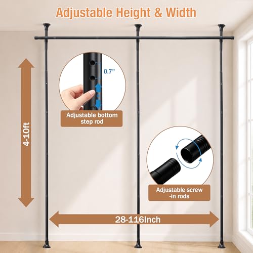 Room Divider Curtain Rod, Adjustable Room Separator for Space Partition 4-10ft(H) 28-116inch(W) Temporary No Drill Wall Room Divider Floor to Ceiling Tension Rod, Black - color: Matte Black, size: 28-116 inch