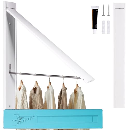 Ithywat Retractable Clothes Drying Rack，Space Saver Wall Mounted Folding Hanger for Laundry Room, Closet Storage Organization, Easy Installation Aluminum Dryer White - color: White