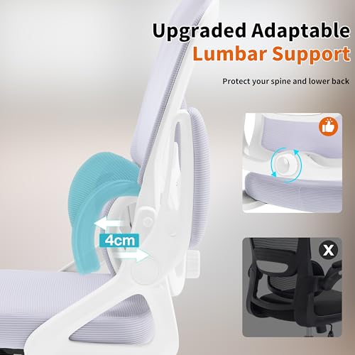 Ergonomic Office Chair,Mesh Office Chair with Lumbar Support,Mid Back Desk Chair with Flip-up Arms,400 lbs Comfy Computer Chair for Home Office - color: Lavender