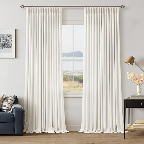 Ivory 112 Inch Pinch Pleated Semi Sheer Curtains 2 Panels Set | Off White, Memory Shape, Light Filtering Privacy, Linen Windows Curtain Drapes with Hooks Rings, for Living Room Bedroom - color: Ivory White, size: 40"W x 112"L (Pack of 2)