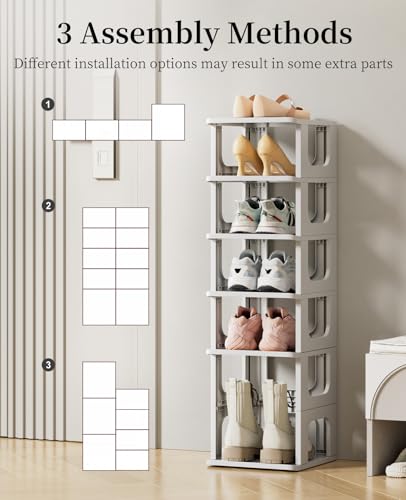 HAIXIN 10 Tier Narrow Shoe Rack, Compact Closet Shoe Shelves | Compact Size Space Saving, No-Tool Assembly, Removable Panels to Adjust Shelf, Stackable Expandable, Modular Design, Entryway - color: Grey, size: 10 Tier