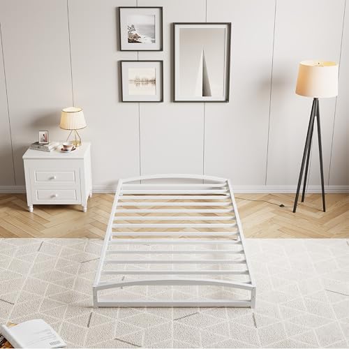 IDEALHOUSE Low Bed Frame, 6 in Twin Size Metal Platform Bed Frame, White | Arch Design, Heavy Duty Bed Frame, Strong Bearing Capacity, No Box Spring Needed, - color: 6 Inch White, size: Twin
