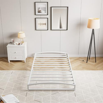 IDEALHOUSE Low Bed Frame, 6 in Twin Size Metal Platform Bed Frame, White | Arch Design, Heavy Duty Bed Frame, Strong Bearing Capacity, No Box Spring Needed, - color: 6 Inch White, size: Twin