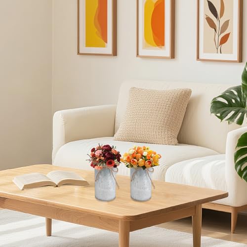6" High Rustic Metal Mason Jar Vase Centerpiece for Table, Silver, 6 pcs | Leakproof, Galvanized metal, With twine bow, for wedding / parties / home/ office, For fresh & fake flowers, Utensil holder‌ - color: Silver