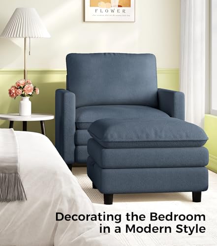 Welzona 3-Layers Cloud Accent Chair with Ottoman, 33" Teddy Reading Chair | Comfy Teddy Fabric, Washable Covers, Tool-Free Setup, All-wood Arm Chair and Ottoman Sets for Living Room, Bedroom, Blue Grey - color: Blue Grey, size: cloud chair & ottoman