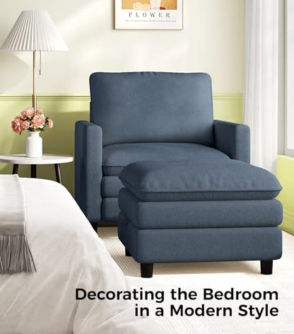 Welzona 3-Layers Cloud Accent Chair with Ottoman, 33" Teddy Reading Chair | Comfy Teddy Fabric, Washable Covers, Tool-Free Setup, All-wood Arm Chair and Ottoman Sets for Living Room, Bedroom, Blue Grey - color: Blue Grey, size: cloud chair & ottoman