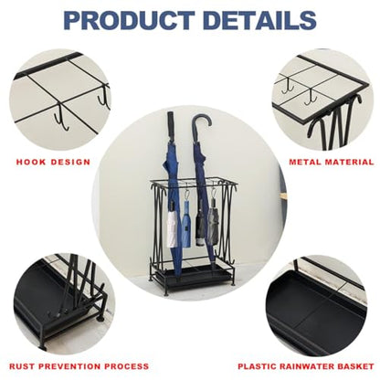 Umbrella Holder, Umbrella Stand Indoor Entryway, Umbrella Holder Outdoor, Umbrella Rack, Metal, Black