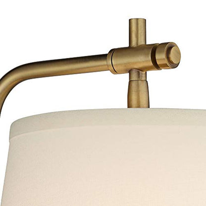 Seline Warm Gold Adjustable Plug-In Wall Lamp with Dimmer Light Fixture | Modern Mounted Dimmable Metal Off White Tapered Drum Shade for Bedroom Bedside House Reading Living Room Home Hallway Dining
