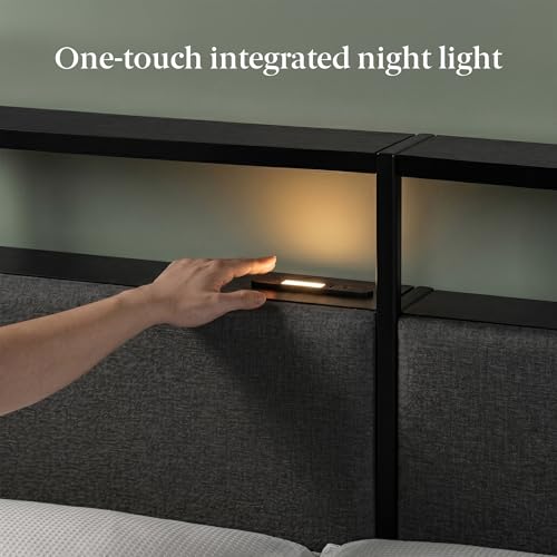 Zinus Michael Upholstered Platform Bed Frame, Four Underbed Drawers, King | Space-Saving Two-Tier Headboard Storage, Mood Setting RGB LED Lights, Built-in USB Charging Station, Ambient Night Light - size: King