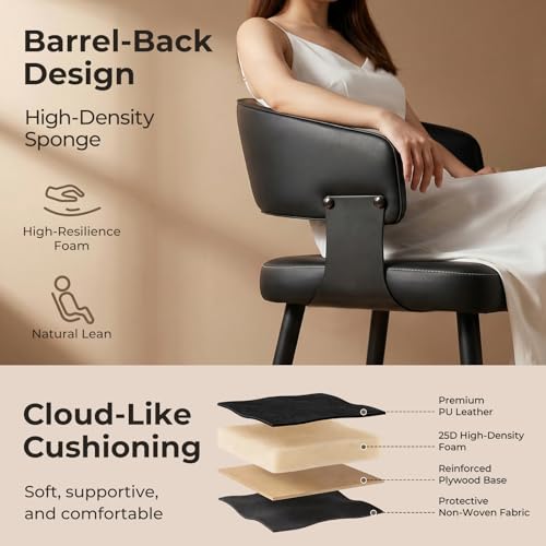 Dining Chairs Set of 2, Modern Upholstered Faux Leather Kitchen Chairs with Curved Back, Easy to Assemble & Clean for Dining Room, Restaurant, Cafe, Black | Faux Leather Upholstery, Curved Back, Metal Legs, Easy Clean, Dining Room, Kitchen, Breakfast Nook