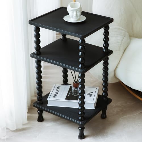 3-Tier Narrow Side Table, Small End Table for Indoor Storage & Space-Saving | Compact wooden side table with shelf storage. Ideal as living room accent or bedroom nightstand. Sturdy Frame,easy assembly - color: Black-square