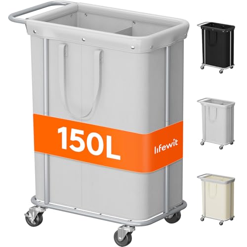 Lifewit 150L Rolling Laundry Basket with Steel Frame, Removable Bag, Silver Gray - color: Silver Gray, size: 150L